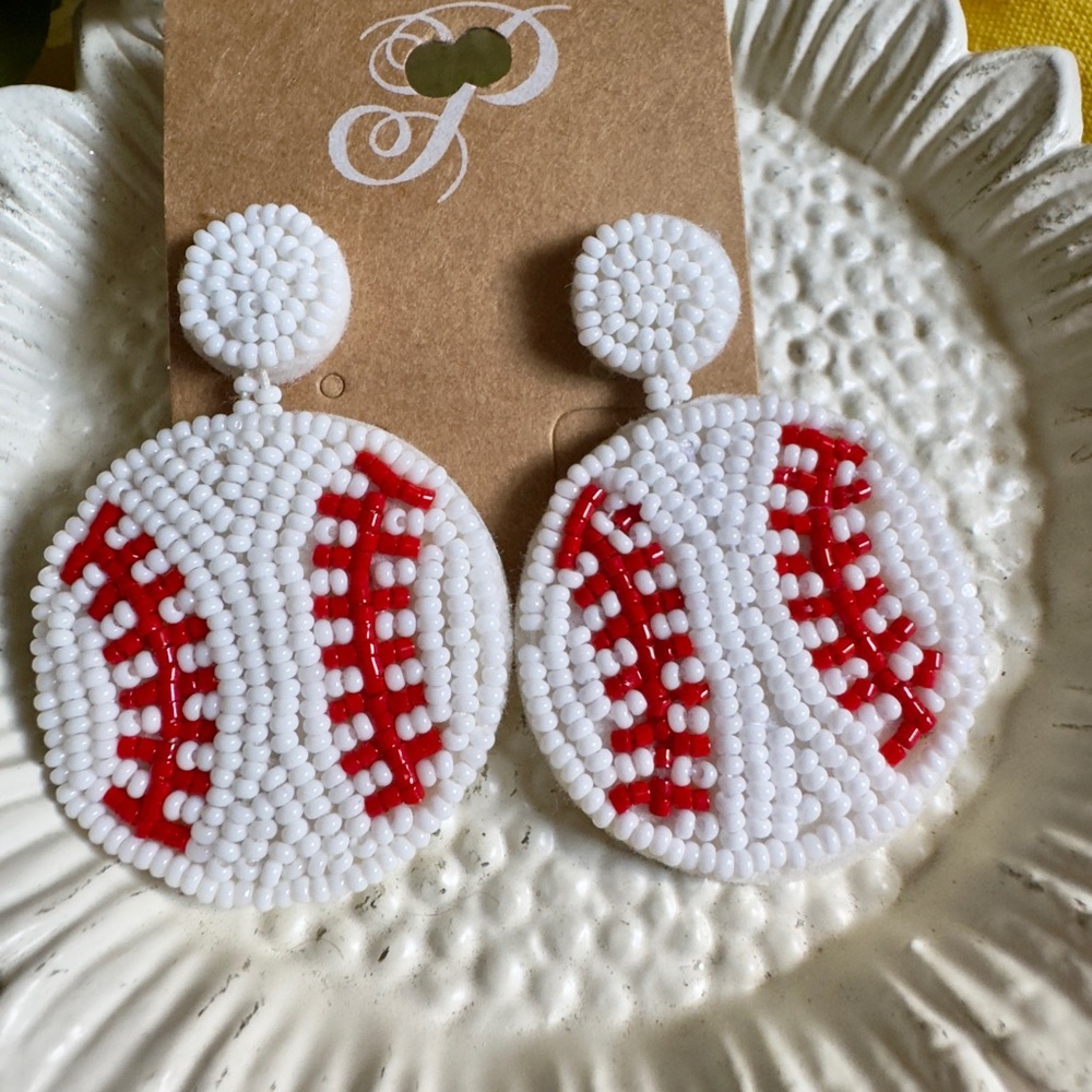 Beaded Baseball Earrings